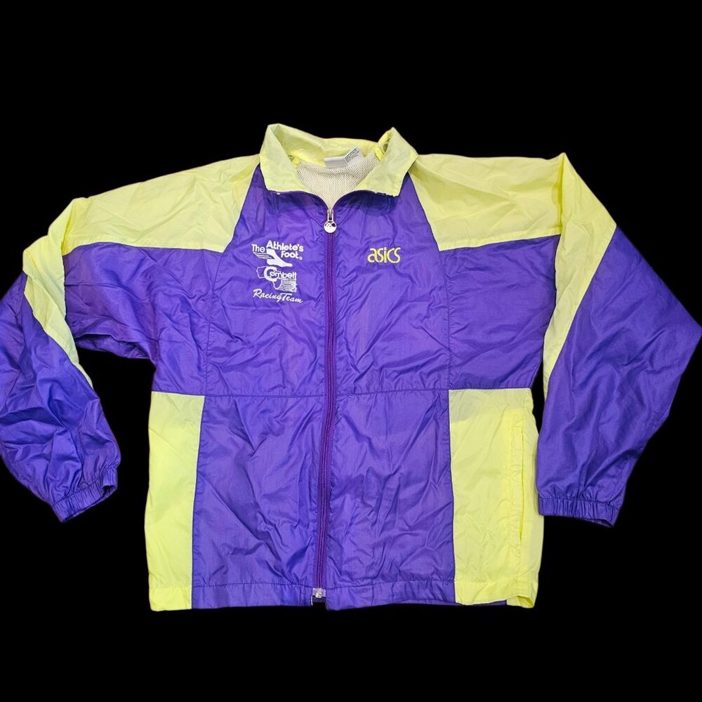 80s‎ Asics Neon Windbreaker Jacket Cornbelt Running Club Racing Team Sz M Purple